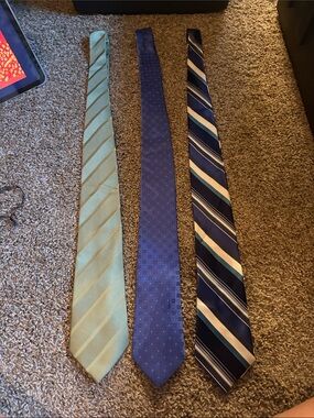 Set of Three Men's Ties in Light Aqua & Navy — Classic Stripe and Dot Styles